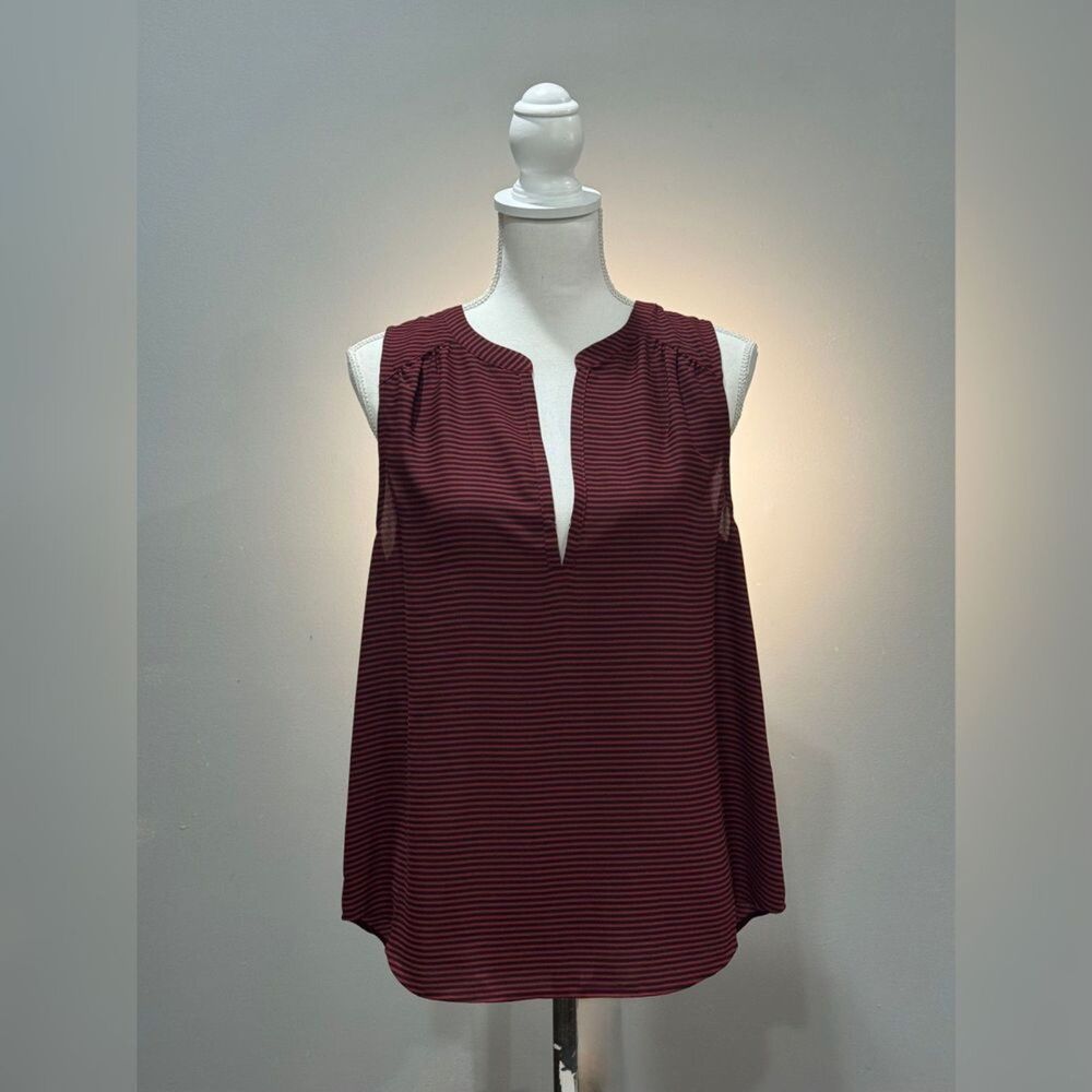 Red/Black Joie Kotahi Striped Split Neck Sleeveless Blouse Size M NWT